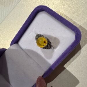Amber stone on 925 silver setting (with bug inside)

Adjustable